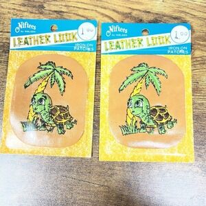 Vintage Niftees Leather Look Iron-On Patches Turtle Palm Tree Lot of 2 NOS